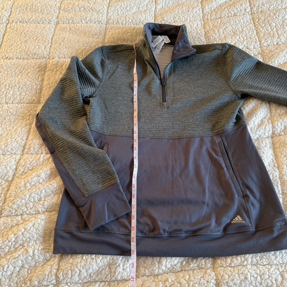 Adidas Women's Climalite 1/2 Zip Fleece Striped Pullover - Onyx Silver / M - Picture 6 of 11